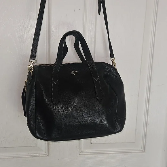 Fossil Black Crossbody Bag Satchel Pebbled Leather - Picture 7 of 16